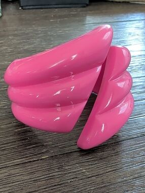 1980s West Germany Signed Yo Bright Pink Resin Cuff Bracelet